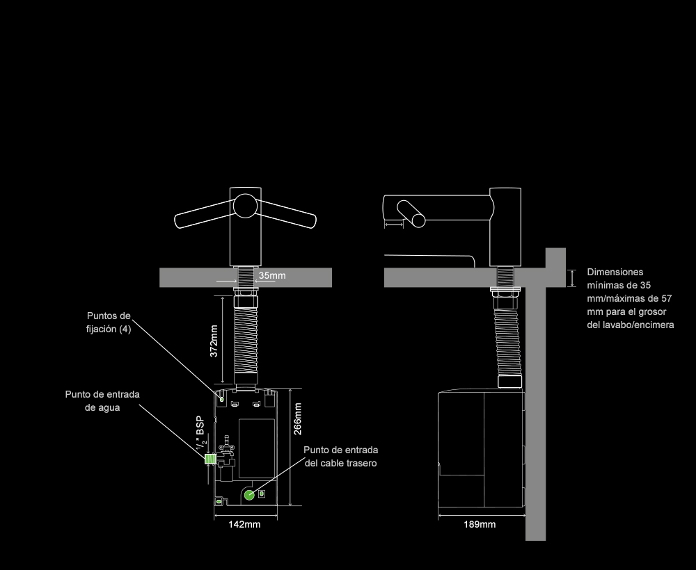 Especificaciones internas del secador de manos Dyson Airblade Tap Short